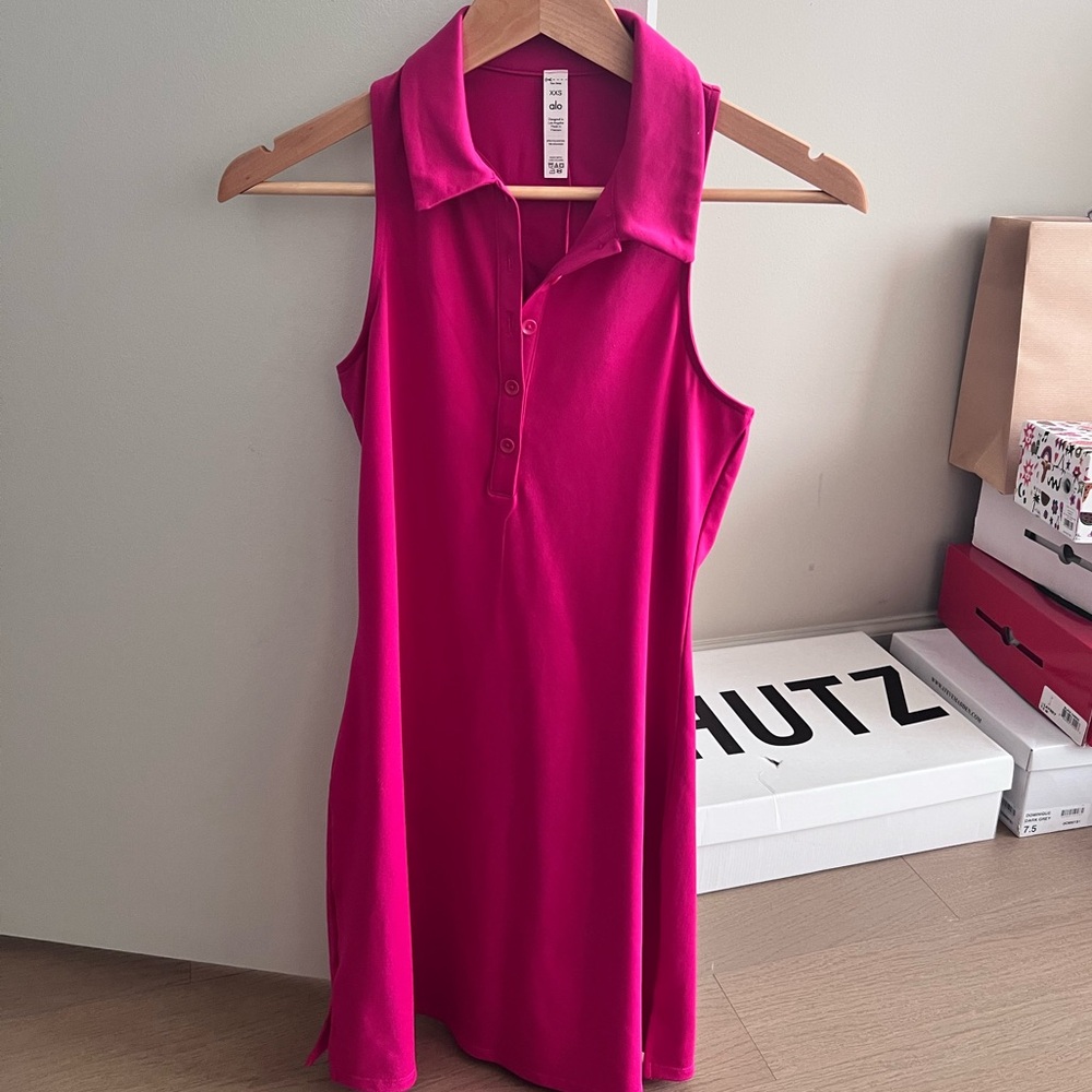 Alo Yoga Charmed Tennis Dress in Magenta Crush